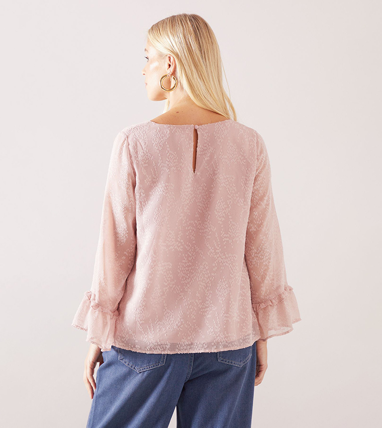 Petite Ruffle Detail V-Neck Top