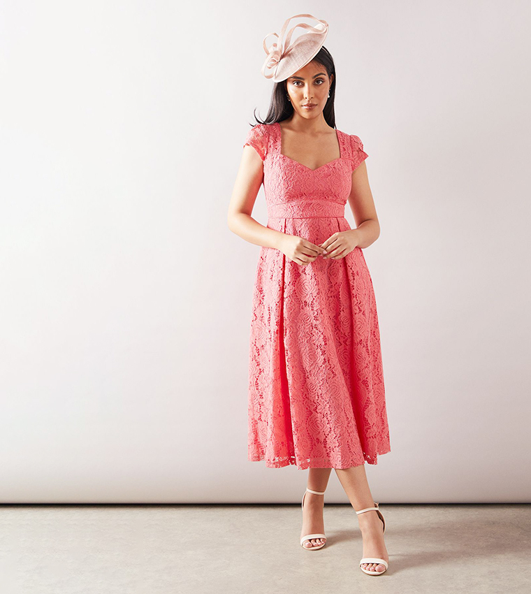 Petite Lace Sweetheart Neck Midaxi Dress
