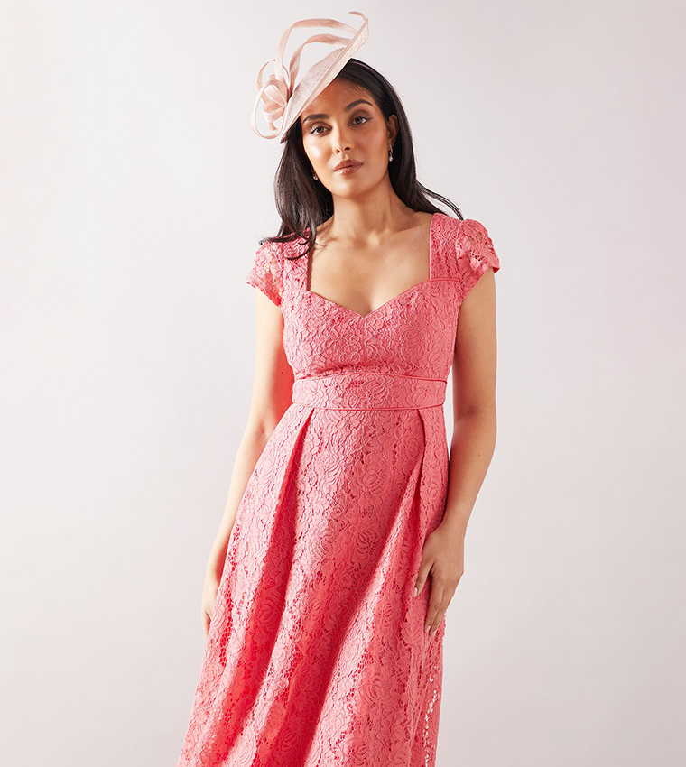 Petite Lace Sweetheart Neck Midaxi Dress