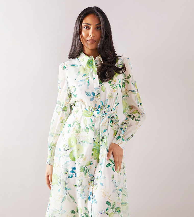 Buy Wallis Outlet Petite Printed Belted Midi Shirt Dress In