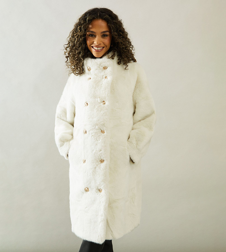 Faux Fur Double Breasted Coat