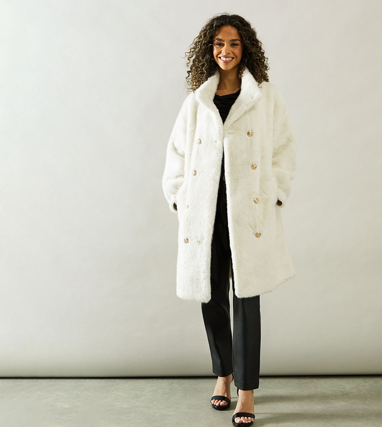 Faux Fur Double Breasted Coat