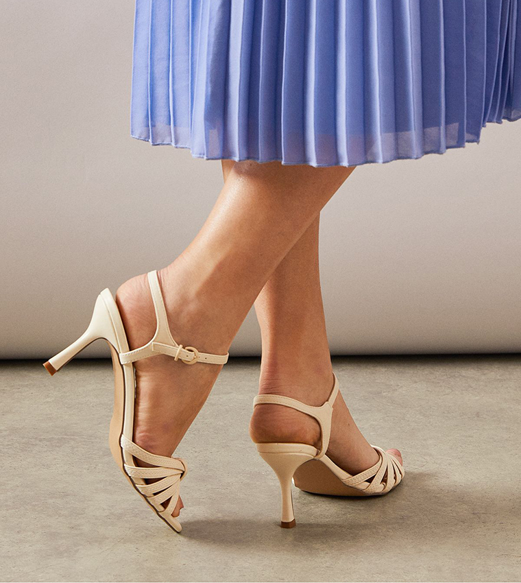 Isaura Faux Leather Stitch Detail Knotted Heel Sandals