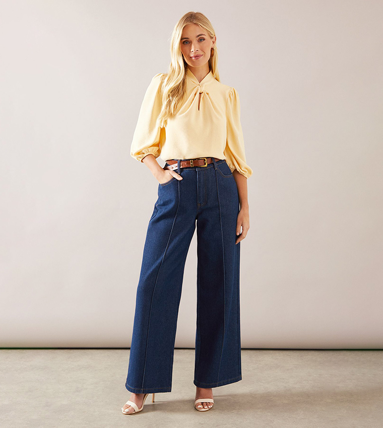 Petite Woven Twist Neck Top