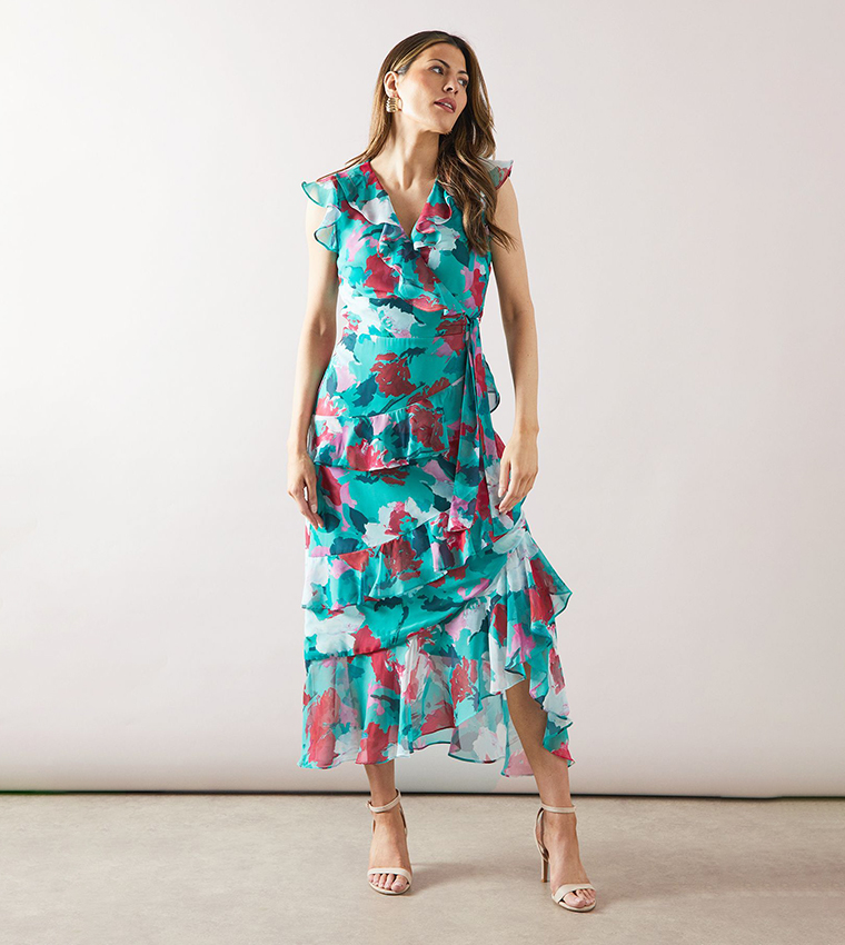 Floral Print Ruffle Tiered Midi Dress