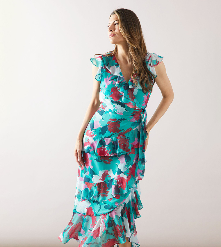 Floral Print Ruffle Tiered Midi Dress