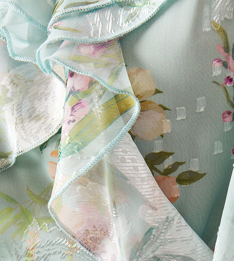 فستان ميداكسي بحزام وبكسرات بطبعة زهور