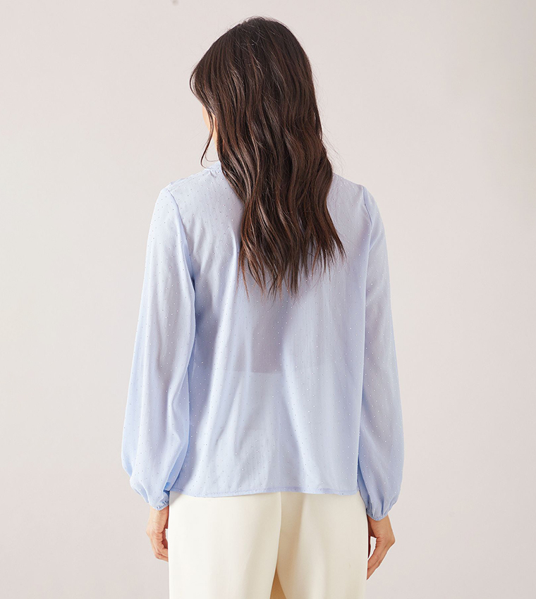 Hotfix Ruffle Front Balloon Sleeves Top