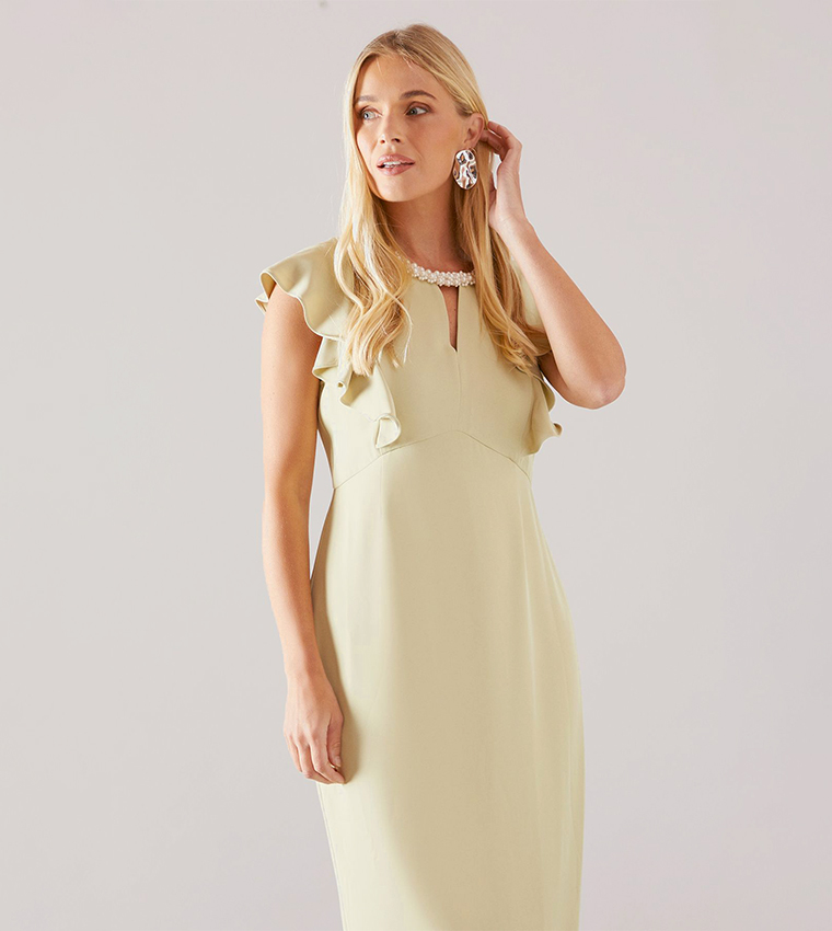 Petite Bead Detail Pencil Midi Dress