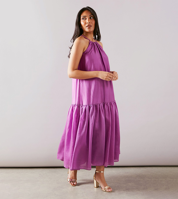 Petite Halterneck Drop Hem Midaxi Dress