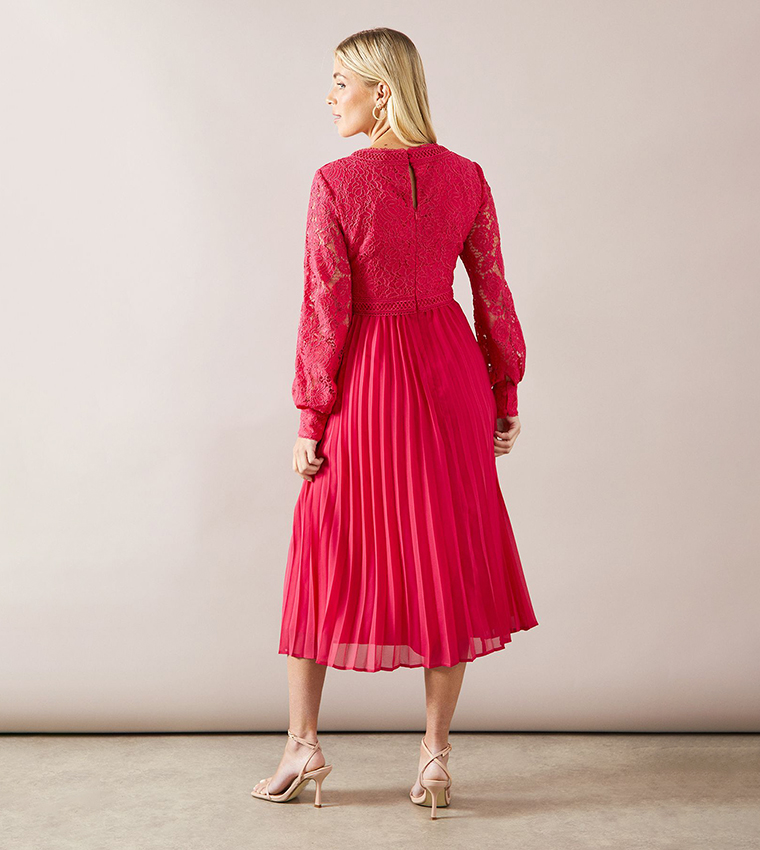 Petite Lace Pleated Skirt Midi Dress