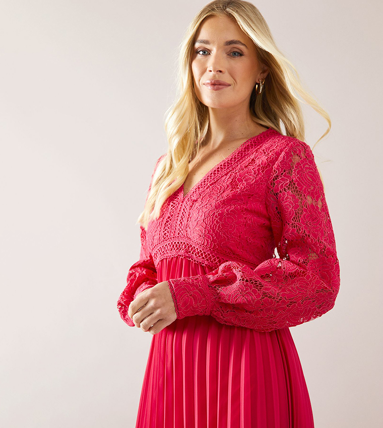 Petite Lace Pleated Skirt Midi Dress