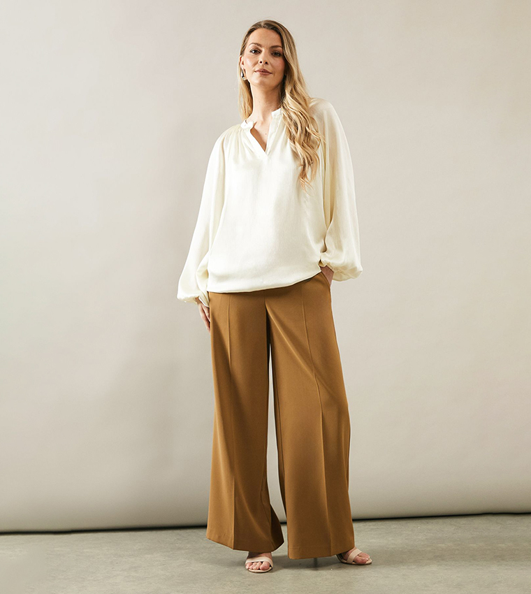 Crinkle Satin Balloon Sleeves Top