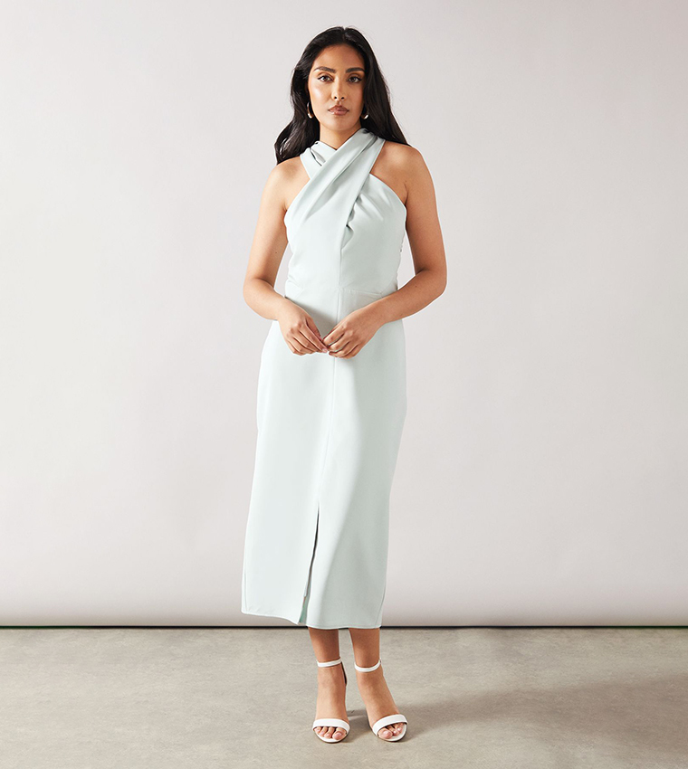 Buy Wallis Petite Crepe Halter Neck Pencil Dress In Mint | 6thstreet Qatar