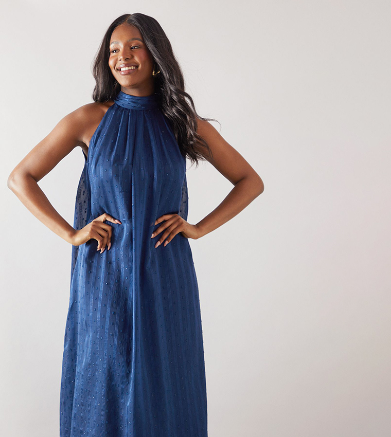 Floral Print Organza Halterneck Midaxi Dress