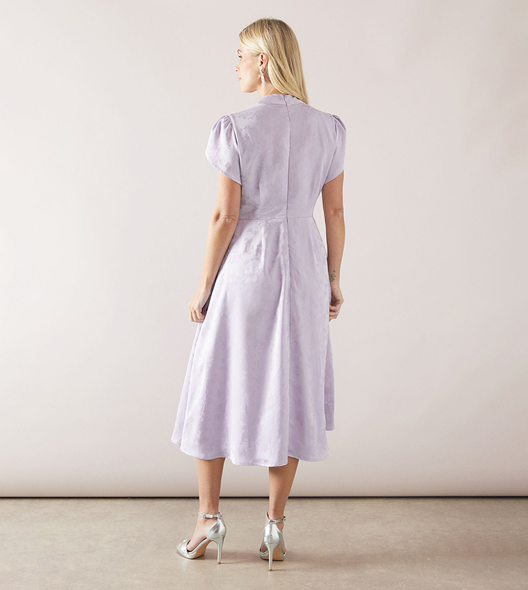 Petite Satin Jacquard Pleat Detail Midi Dress