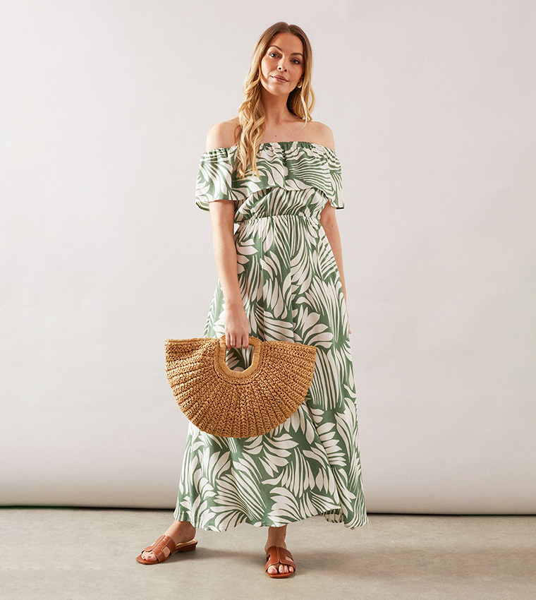 Abstract Print Off Shoulder Midaxi Dress