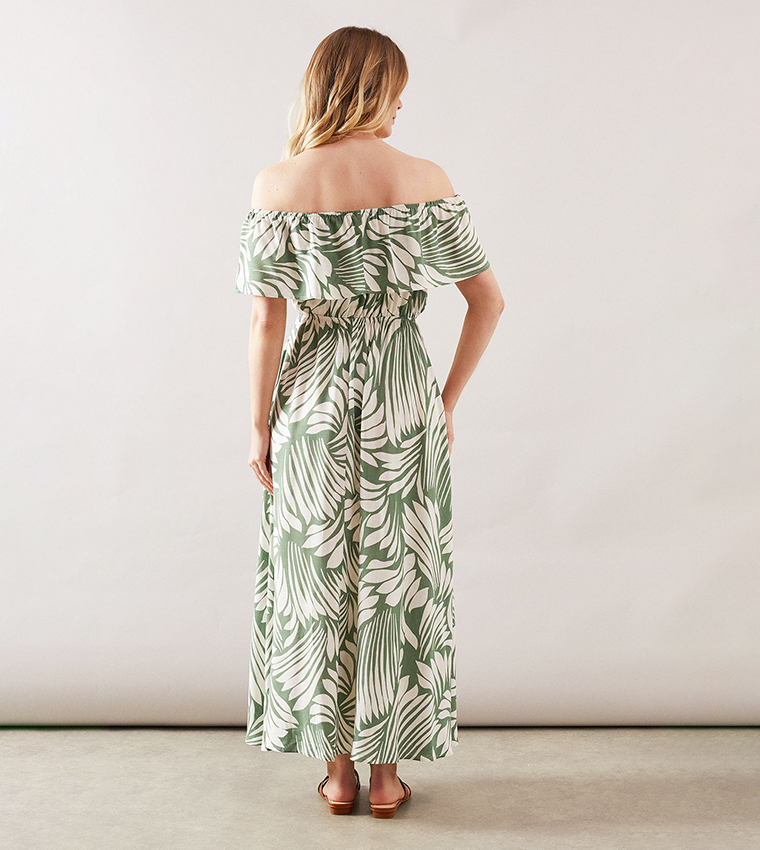 Abstract Print Off Shoulder Midaxi Dress