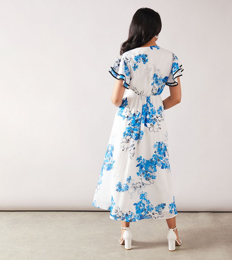 Petite Floral Print Ruffle Twist Midaxi Dress