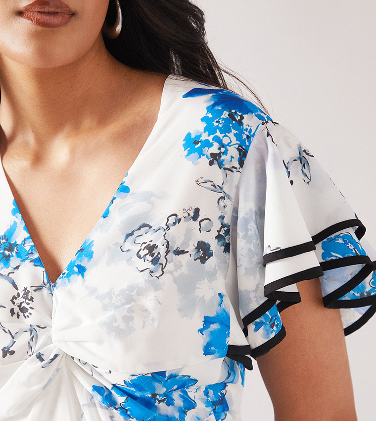 Petite Floral Print Ruffle Twist Midaxi Dress