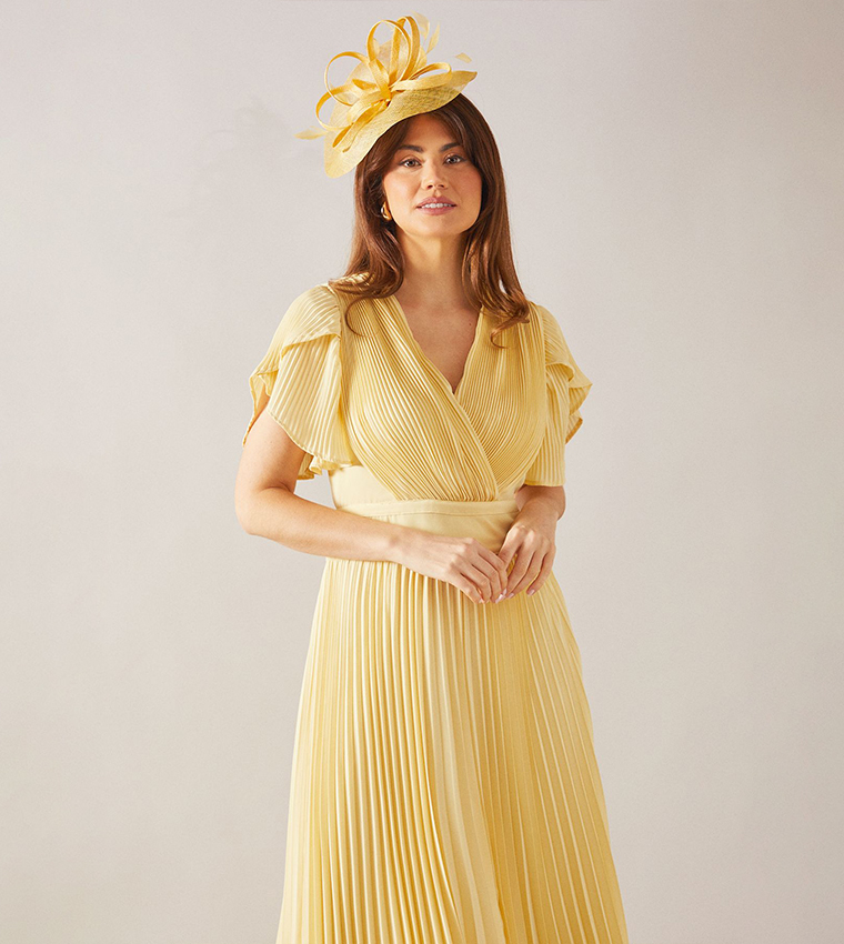 Pleated Split Sleeves Maxi Dress
