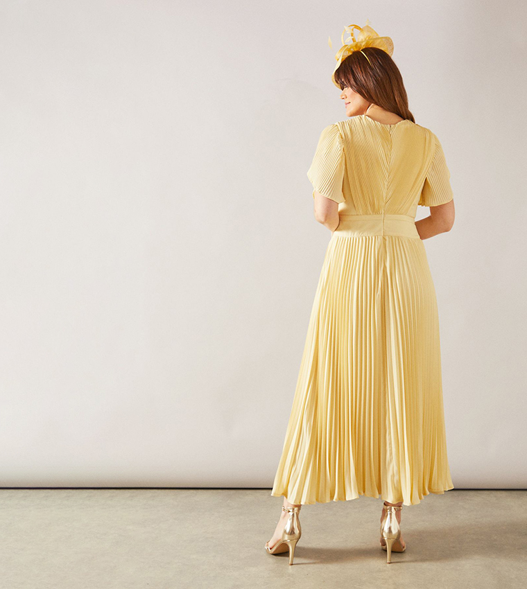 Pleated Split Sleeves Maxi Dress