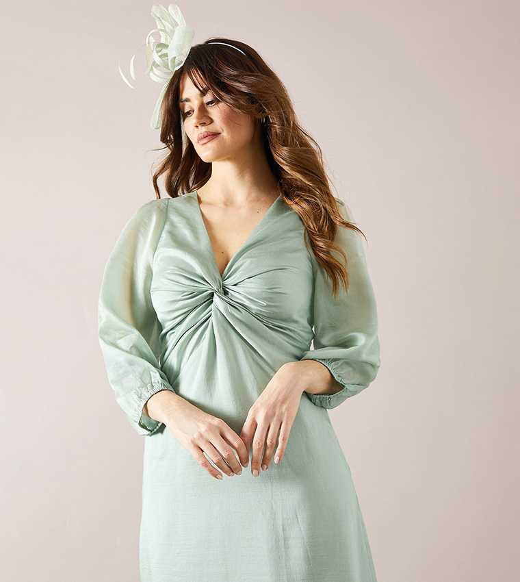 Viscose Twist 3/4th Sleeves Midaxi Dress
