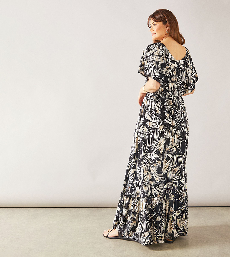 Abstract Cape Sleeves Viscose Jersey Midaxi Dress