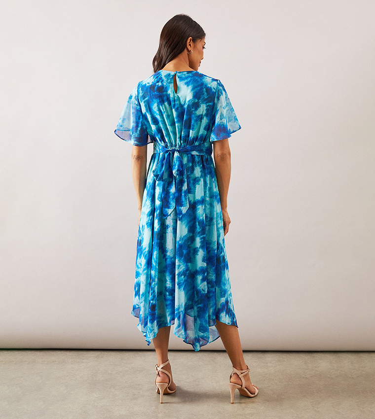 Abstract Chiffon Twist Front Midi Dress
