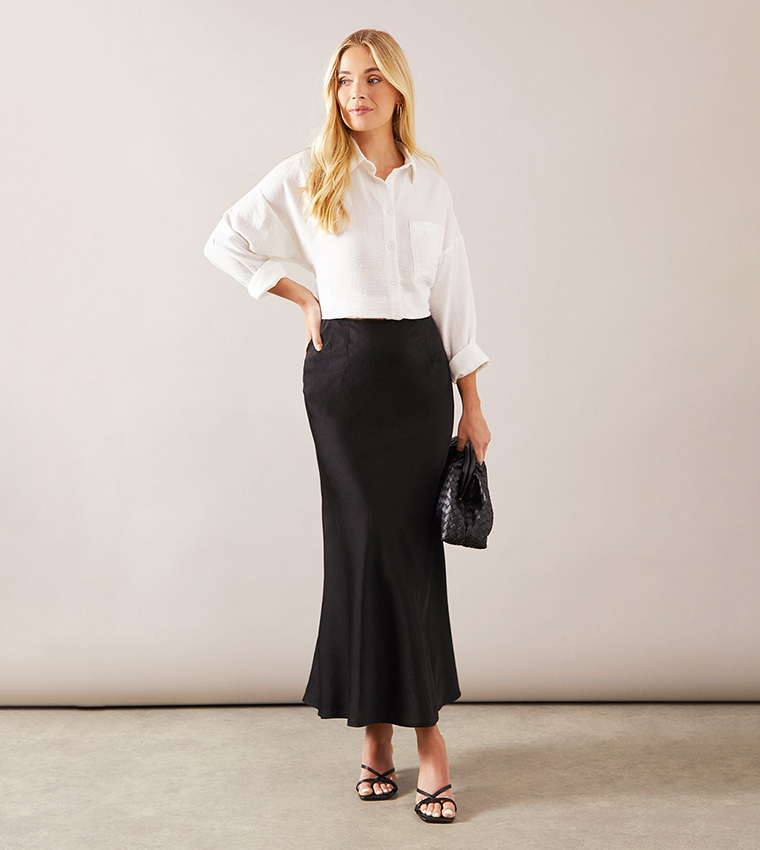 Petite Satin Bias Cut Midi Skirt