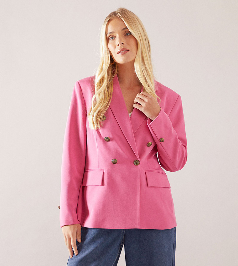 Petite Military Button Double Breasted Blazer