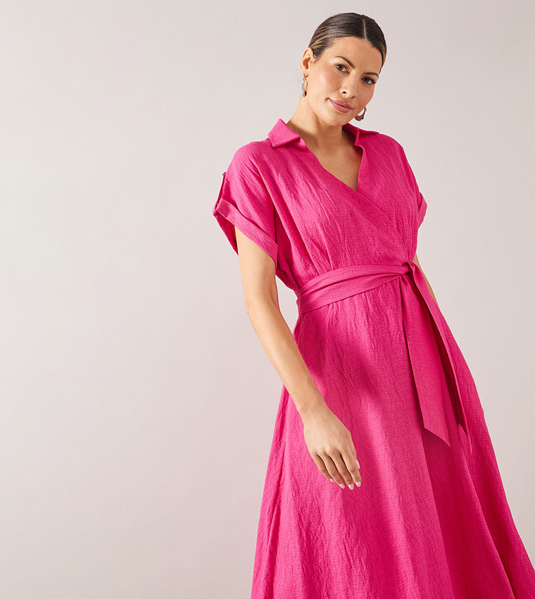 Front Tie Shirt Midi Dress