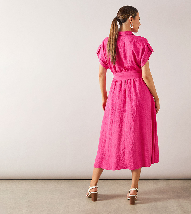Front Tie Shirt Midi Dress