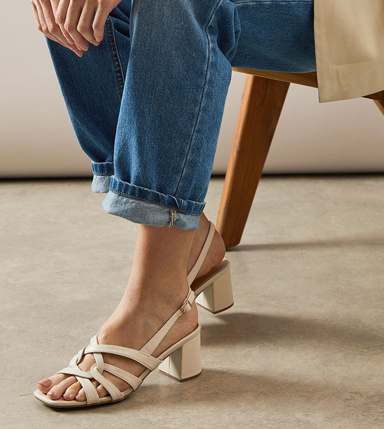 Rachel Faux Leather Interwoven Strap Detail Block Heel Sandals
