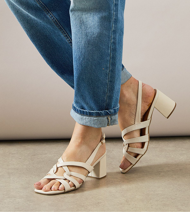 Rachel Faux Leather Interwoven Strap Detail Block Heel Sandals