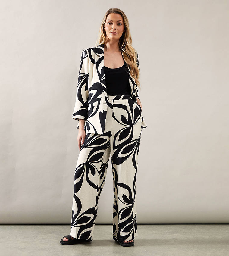 Printed Linen Single Breasted Blazer