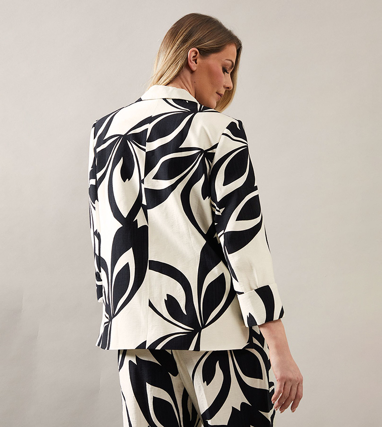 Printed Linen Single Breasted Blazer