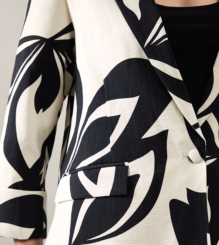 Printed Linen Single Breasted Blazer