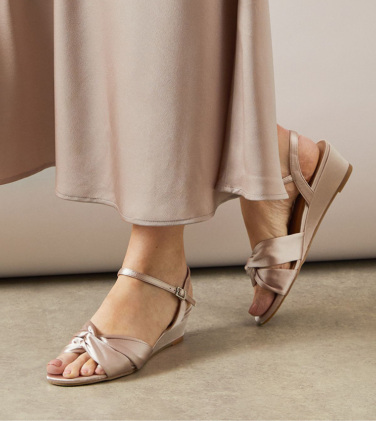 Renae Satin Soft Twist Low Wedge Sandals