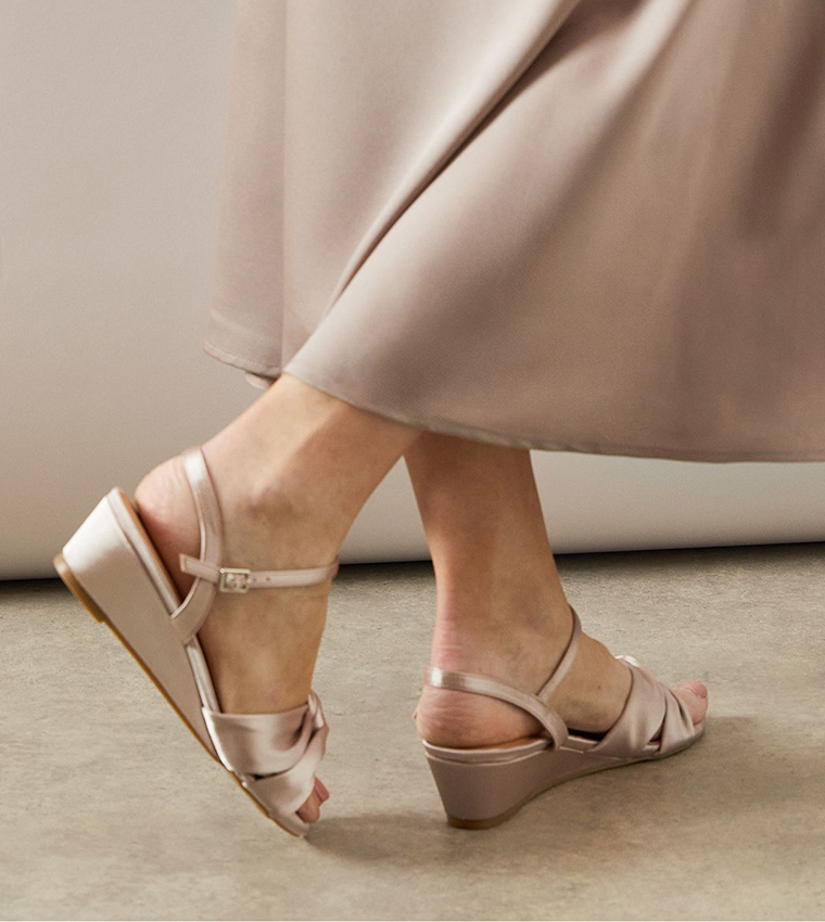 Renae Satin Soft Twist Low Wedge Sandals
