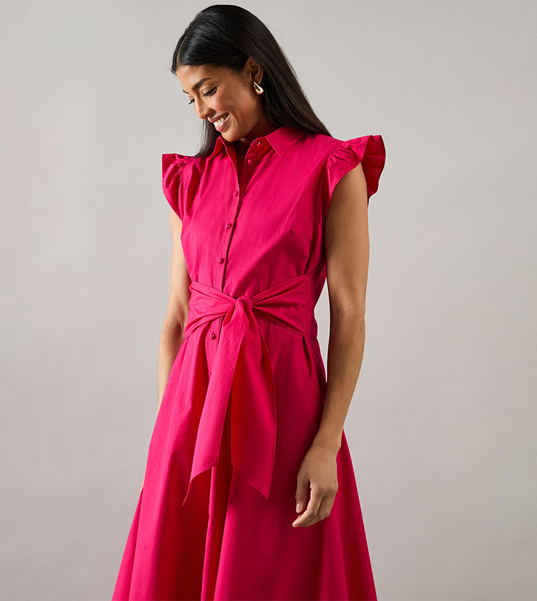 Cotton Tie Front Shirt Dress