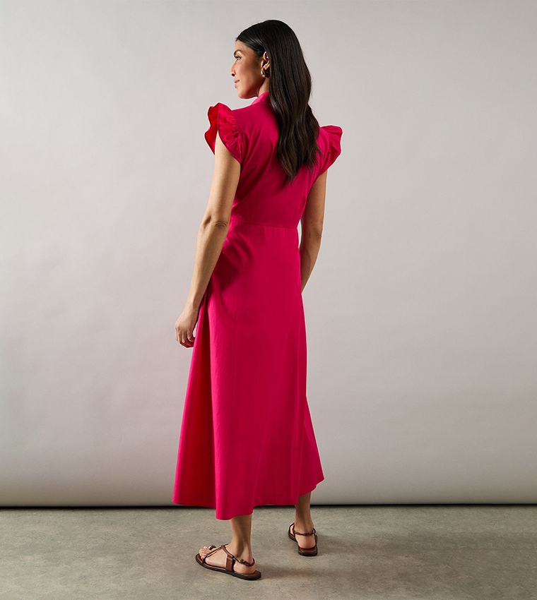 Cotton Tie Front Shirt Dress