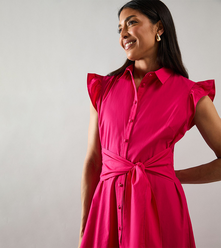 Cotton Tie Front Shirt Dress
