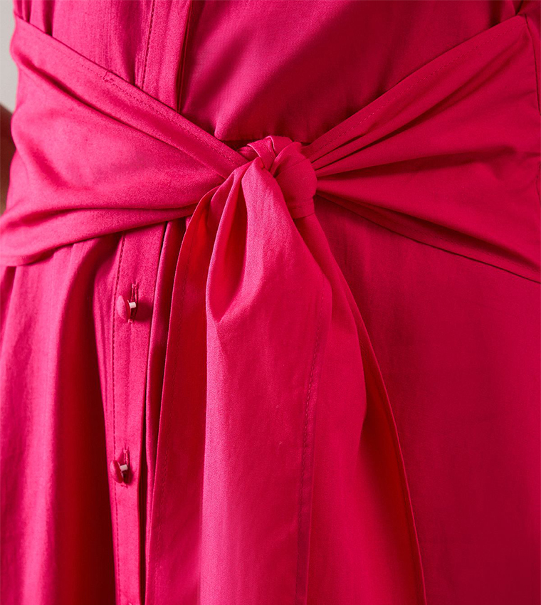 Cotton Tie Front Shirt Dress