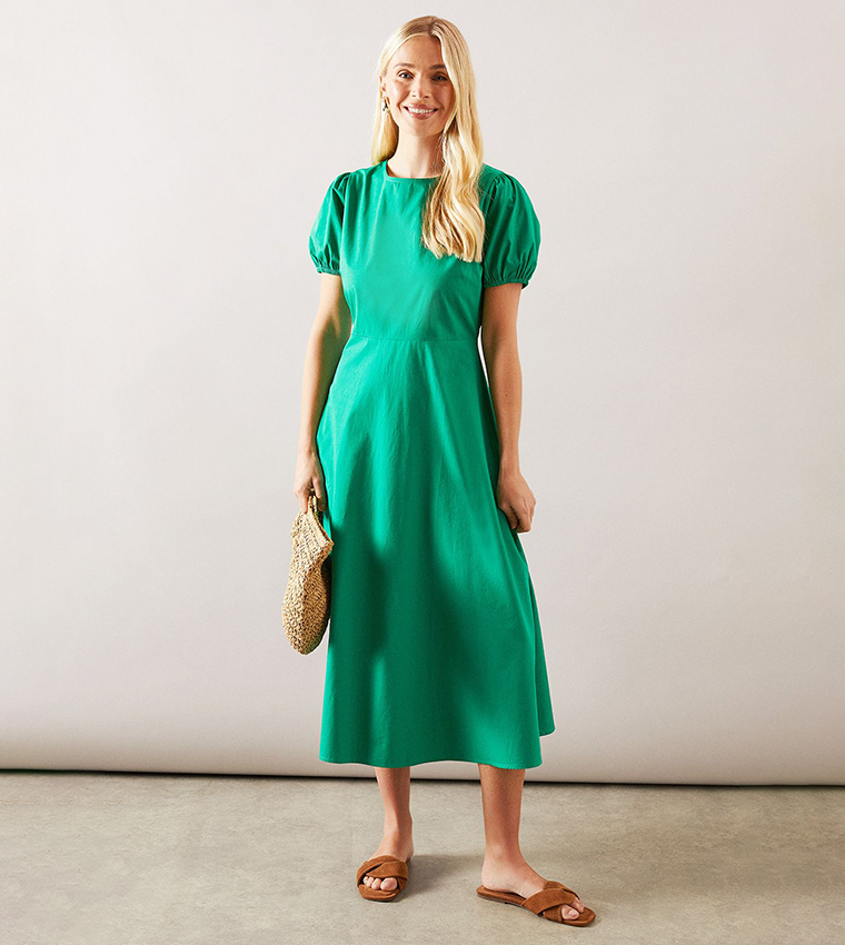 Buy Wallis Petite Puff Sleeves Midi Dress In Green 6thStreet