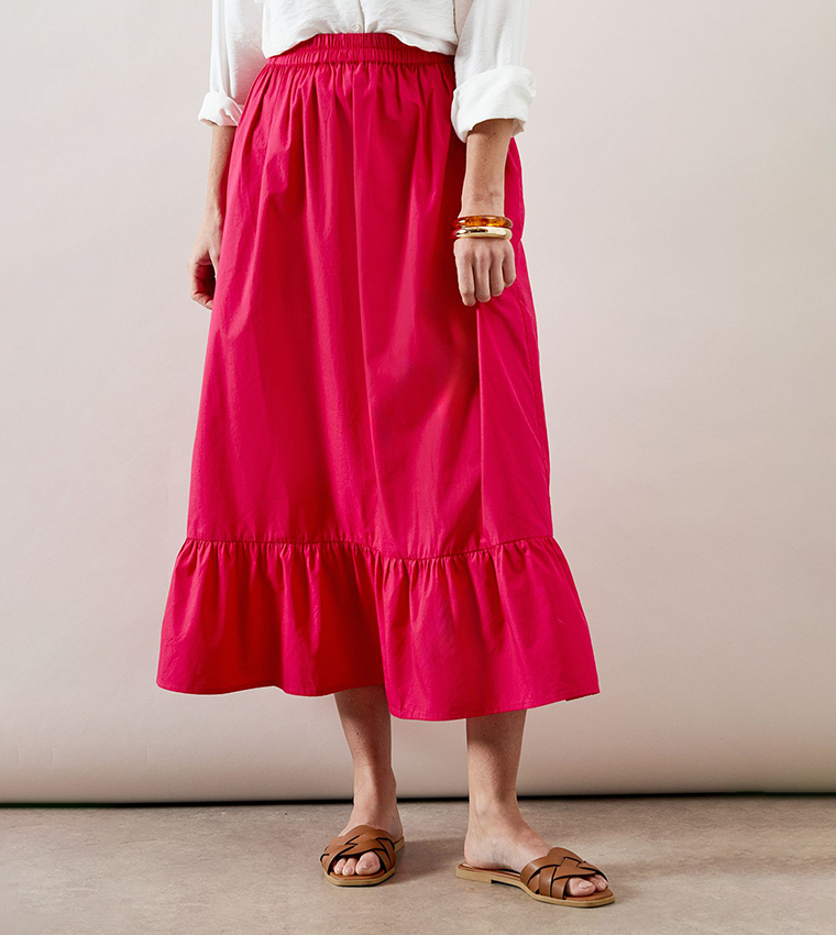 Elastic Waist Ruffle Hem Midaxi Skirt
