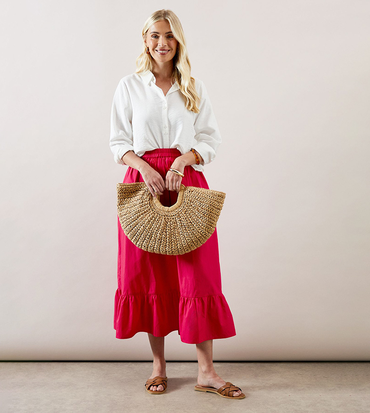 Elastic Waist Ruffle Hem Midaxi Skirt