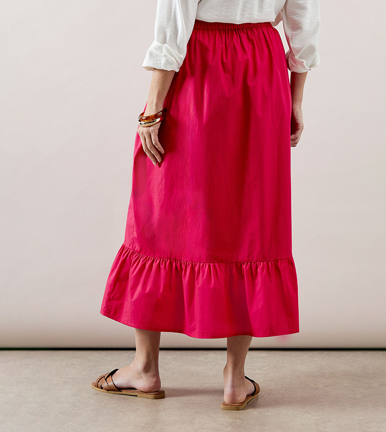 Elastic Waist Ruffle Hem Midaxi Skirt