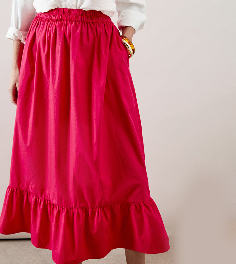 Elastic Waist Ruffle Hem Midaxi Skirt