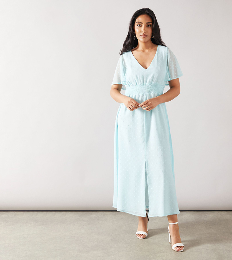 Petite Dobby Shirred Waist Midi Dress